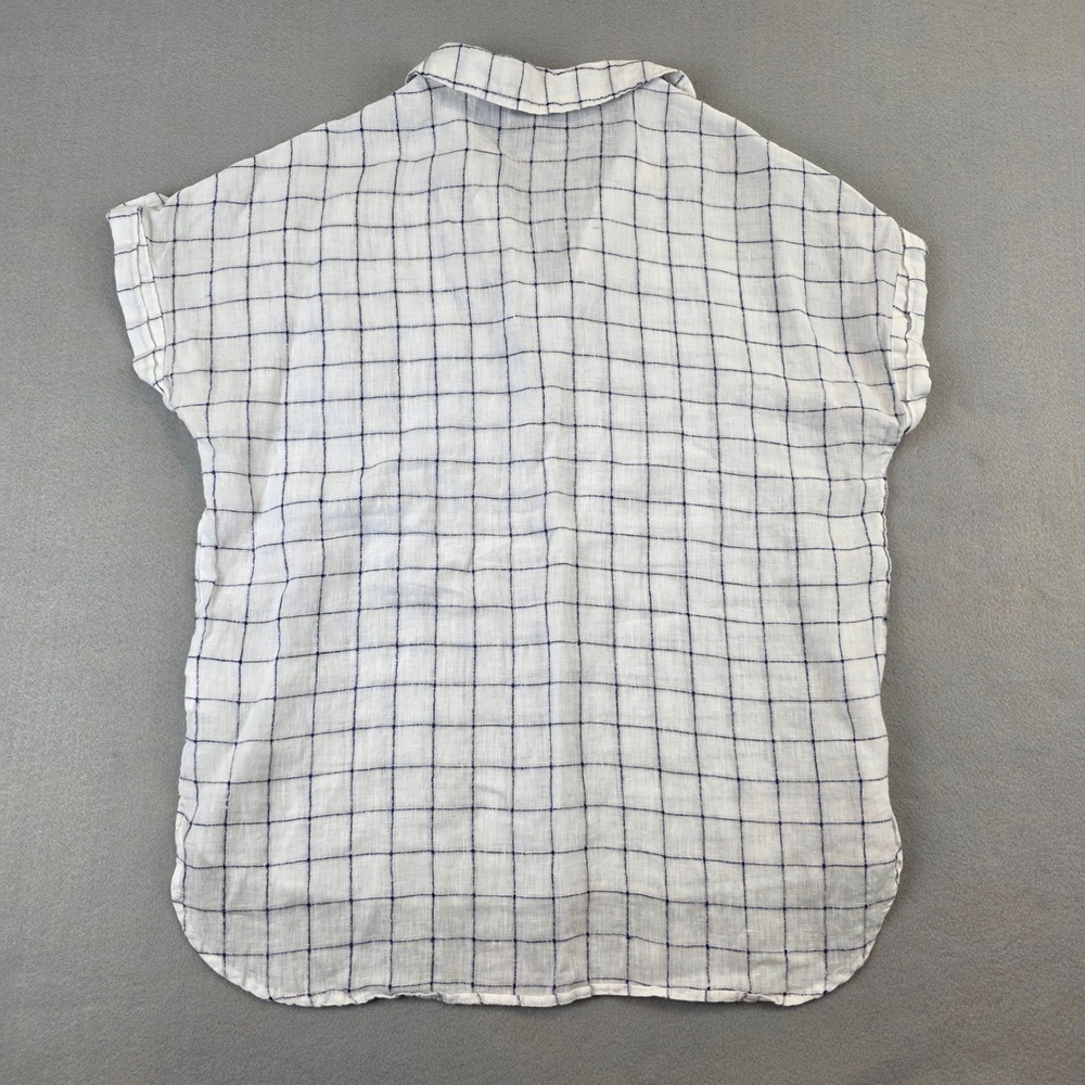 Tahari Womens Medium 100% Linen Windowpane Plaid Short Sleeve Breezy Beach Shirt - Picture 9 of 10